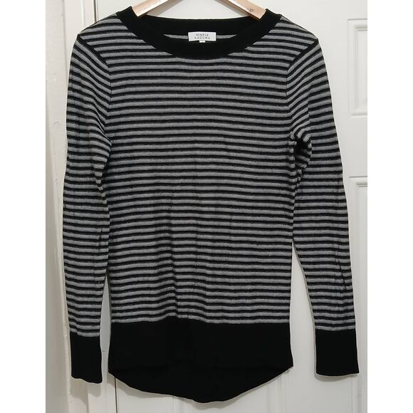 Simple laguna beach womens medium silk cashmere stripe sweater gray black - Picture 1 of 7